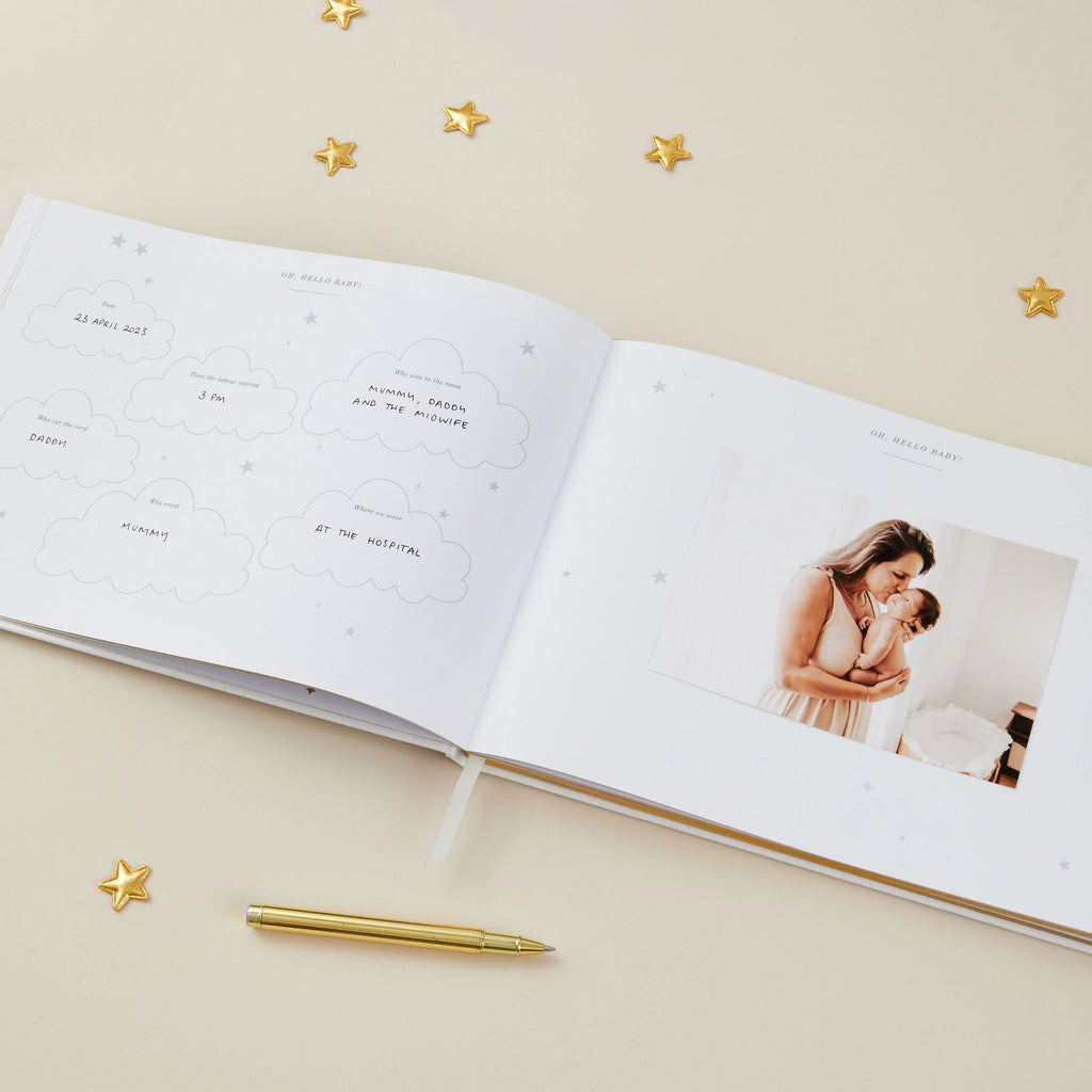 Luxury Baby Memory Book: Natural Cotton Cloth with Gold Foil and Gilded Edges - A Keepsake Journal for New Parents