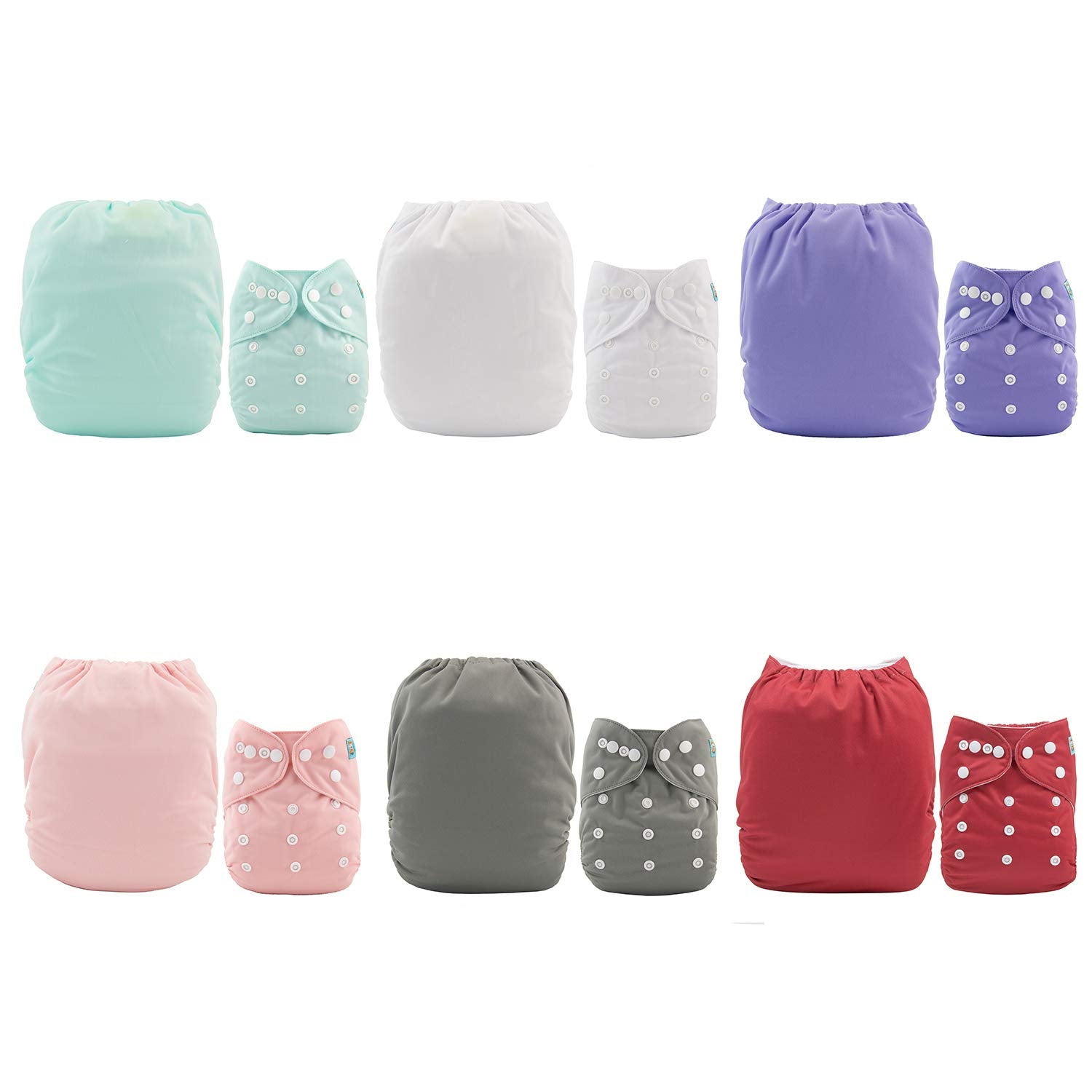 6-Pack Adjustable Cloth Diapers with 12 Inserts - Washable and Reusable Diaper Covers for Infants and Toddlers