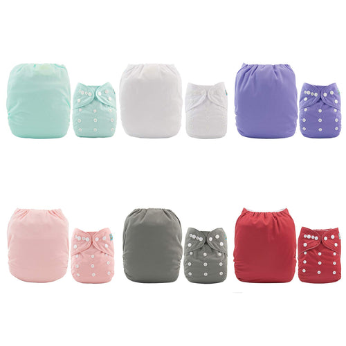 6-Pack Adjustable Cloth Diapers with 12 Inserts - Washable and Reusable Diaper Covers for Infants and Toddlers