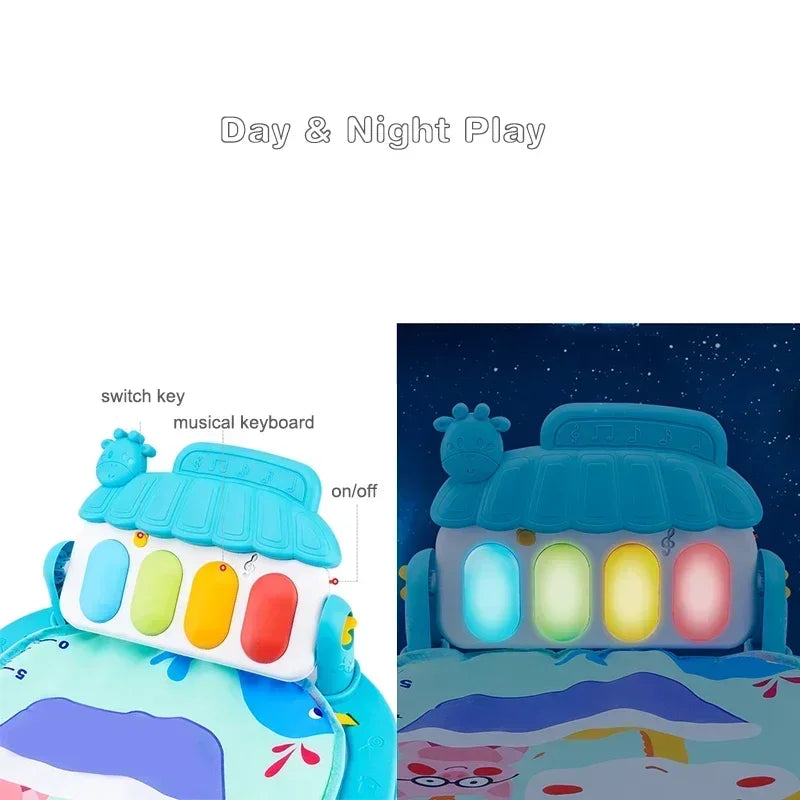 Infant Activity Gym with Musical Piano Keyboard and Crawling Blanket - Early Education Play Mat for Newborns (0-36 Months)
