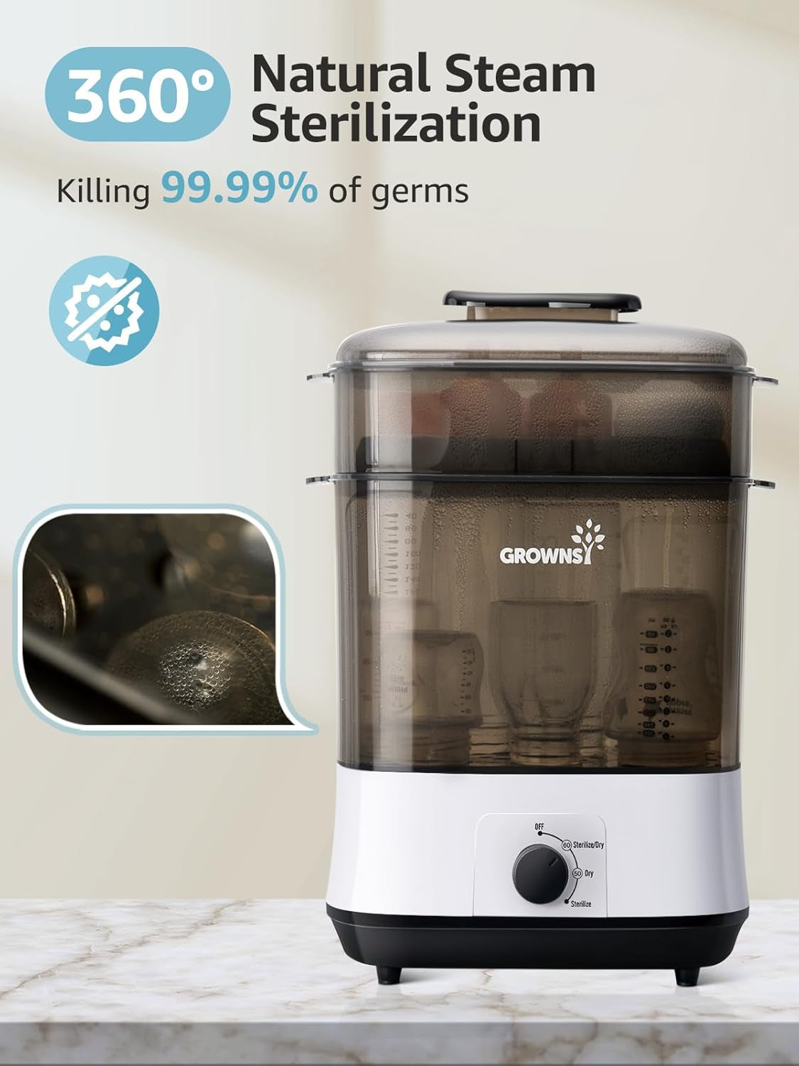 Adjustable 4-in-1 Electric Steam Sterilizer and Dryer for Baby Bottles, Pacifiers, and Breast Pump Parts – 8-Bottle Capacity