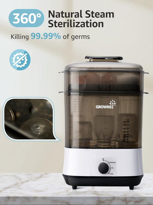 Adjustable 4-in-1 Electric Steam Sterilizer and Dryer for Baby Bottles, Pacifiers, and Breast Pump Parts – 8-Bottle Capacity