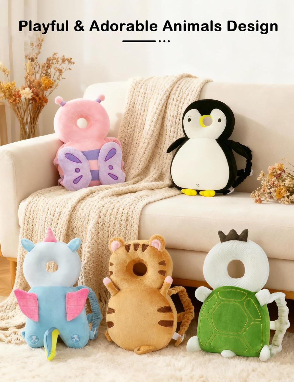 Toddler Head Protection Backpack, Pink Butterfly Design