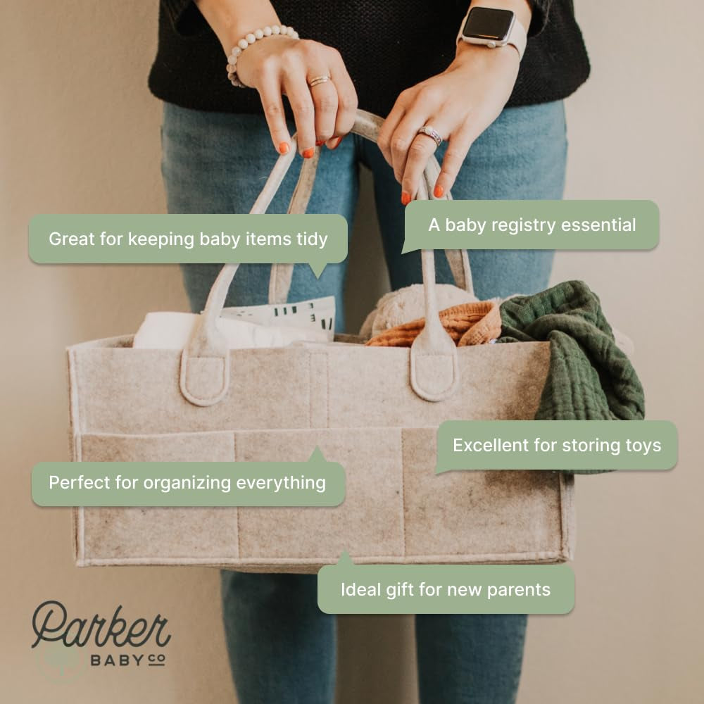 Parker Baby Diaper Caddy - Versatile Nursery Storage Bin and Car Organizer for Diapers and Baby Wipes in Oatmeal, Regular Size