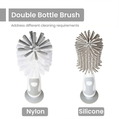 5-in-1 BPA-Free Baby Bottle Cleaning Set with Nylon and Silicone Brushes for Bottles, Caps, Straws, and Nipples (Grey)