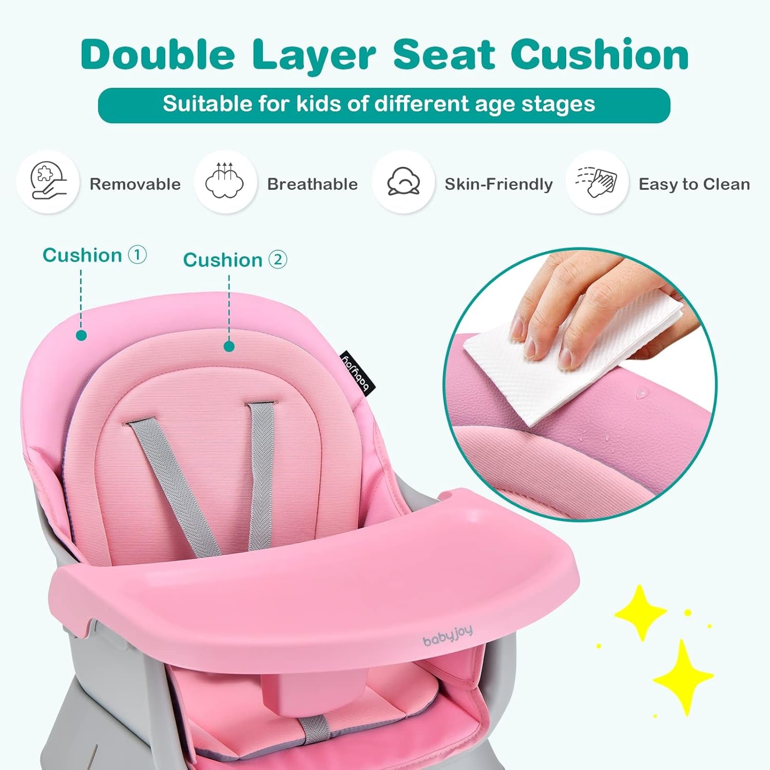 8-in-1 Convertible High Chair for Babies and Toddlers - Booster Seat, Table and Chair Set, Building Block Table, Toddler Chair with Safety Harness and Removable Tray (Pink)