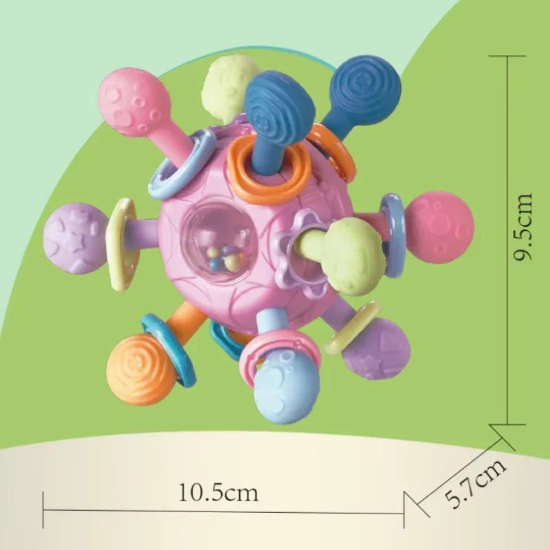 Infant Rotating Rattle Ball: Grasping Activity Development Toy and Silicone Teether for Sensory Stimulation (0-12 Months)