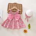 Summer 2-Piece Baby Dress+Sun Hat Bow Strap Floral Baby Girl Dress Soft and Comfortable Children'S Clothing