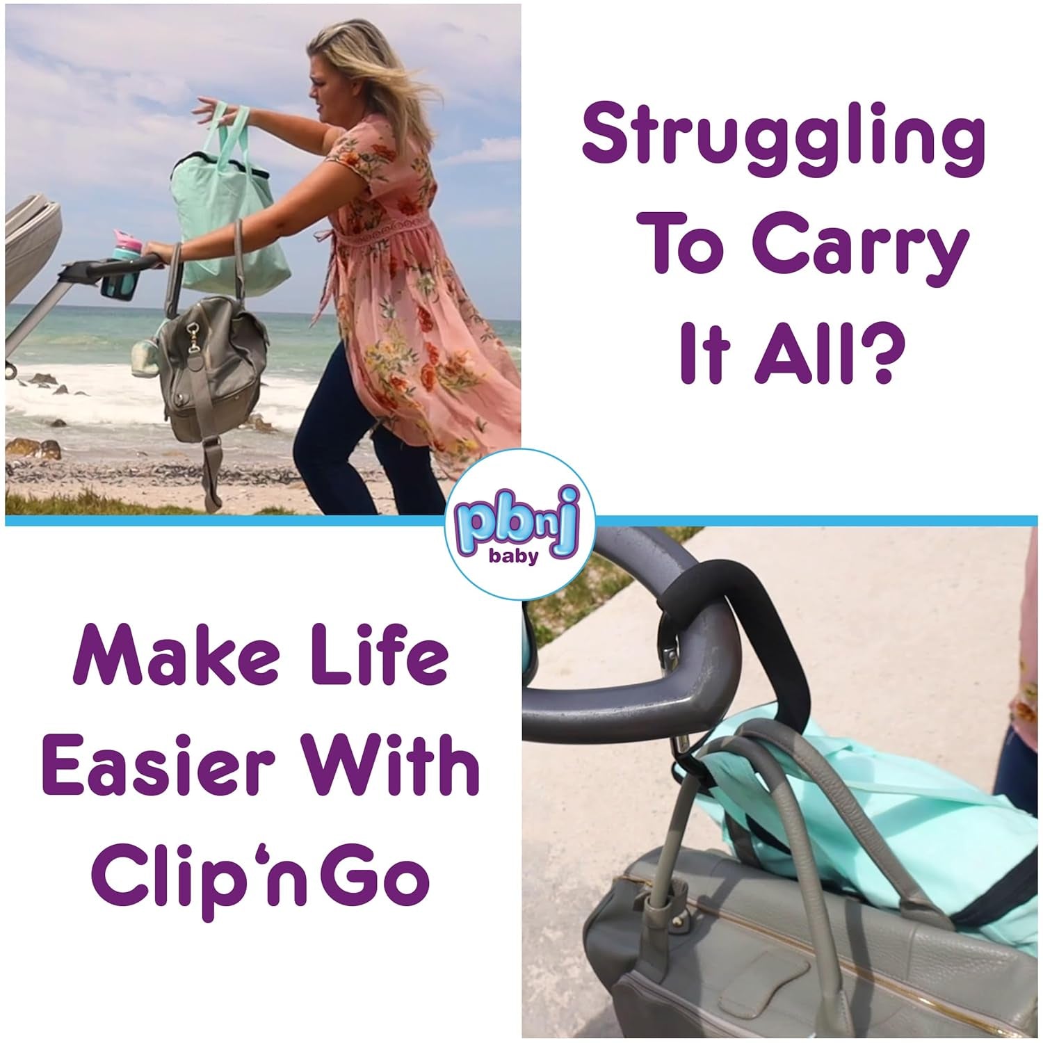 Stroller Hooks for Diaper Bag Organization - Premium Carabiner Clips for Shopping Bags and Accessories - Set of 2