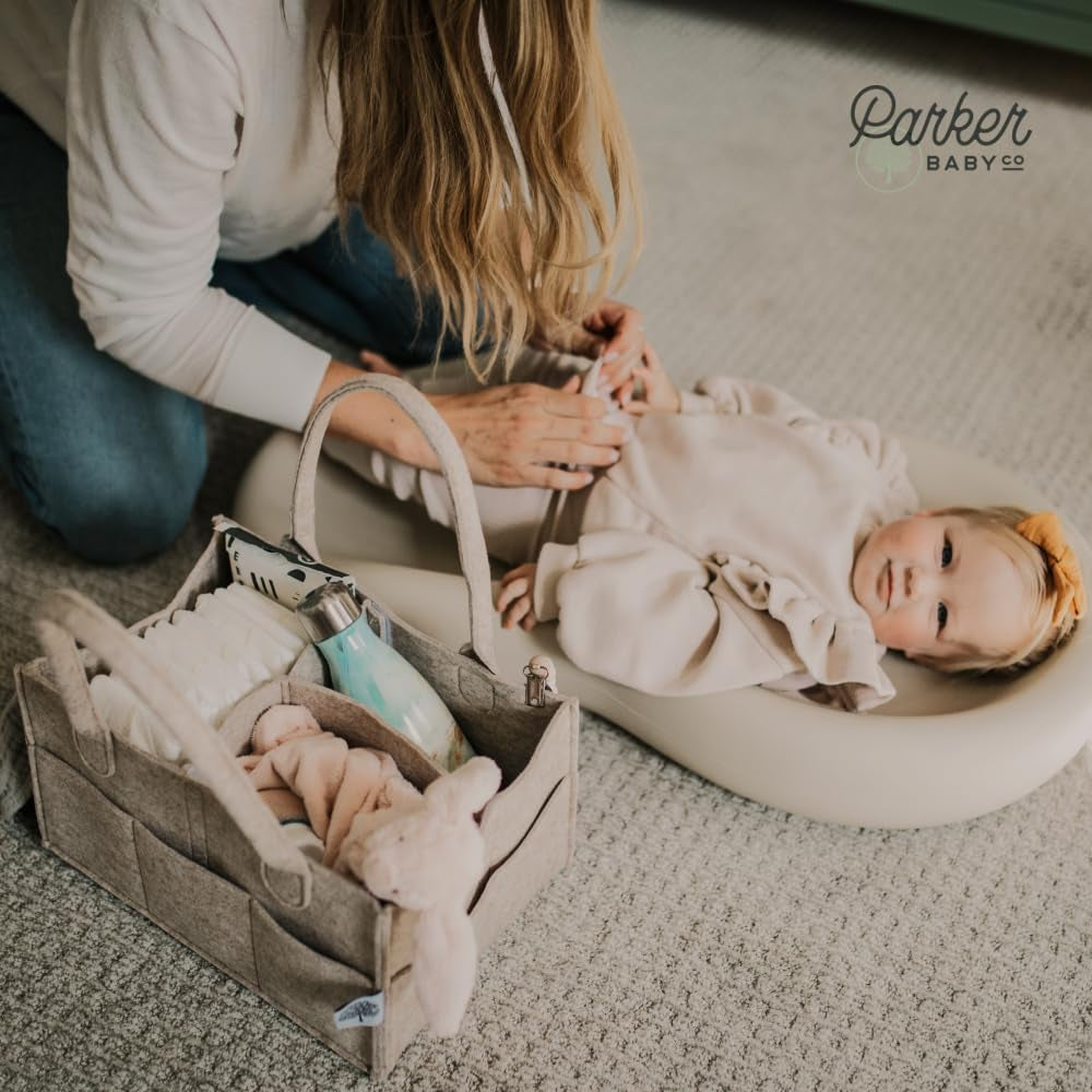 Parker Baby Diaper Caddy - Versatile Nursery Storage Bin and Car Organizer for Diapers and Baby Wipes in Oatmeal, Regular Size