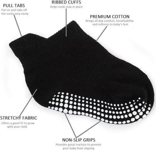 Infant and Toddler Non-Slip Ankle Socks with Skid-Resistant Soles for Boys and Girls