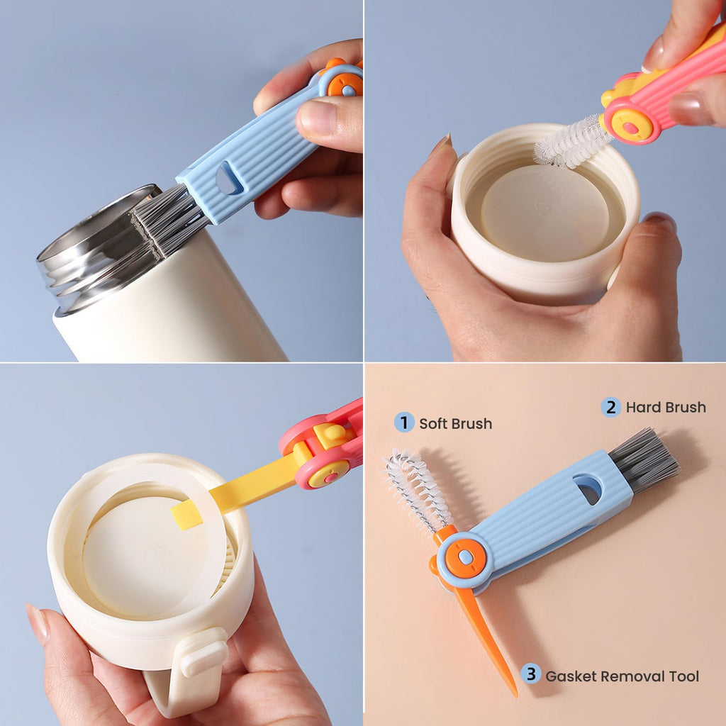 5-in-1 BPA-Free Baby Bottle Cleaning Set with Nylon and Silicone Brushes for Bottles, Caps, Straws, and Nipples (Grey)