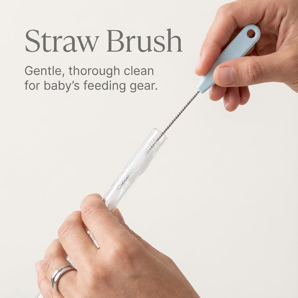 5-in-1 BPA-Free Baby Bottle Cleaning Set with Nylon and Silicone Brushes for Bottles, Caps, Straws, and Nipples (Grey)