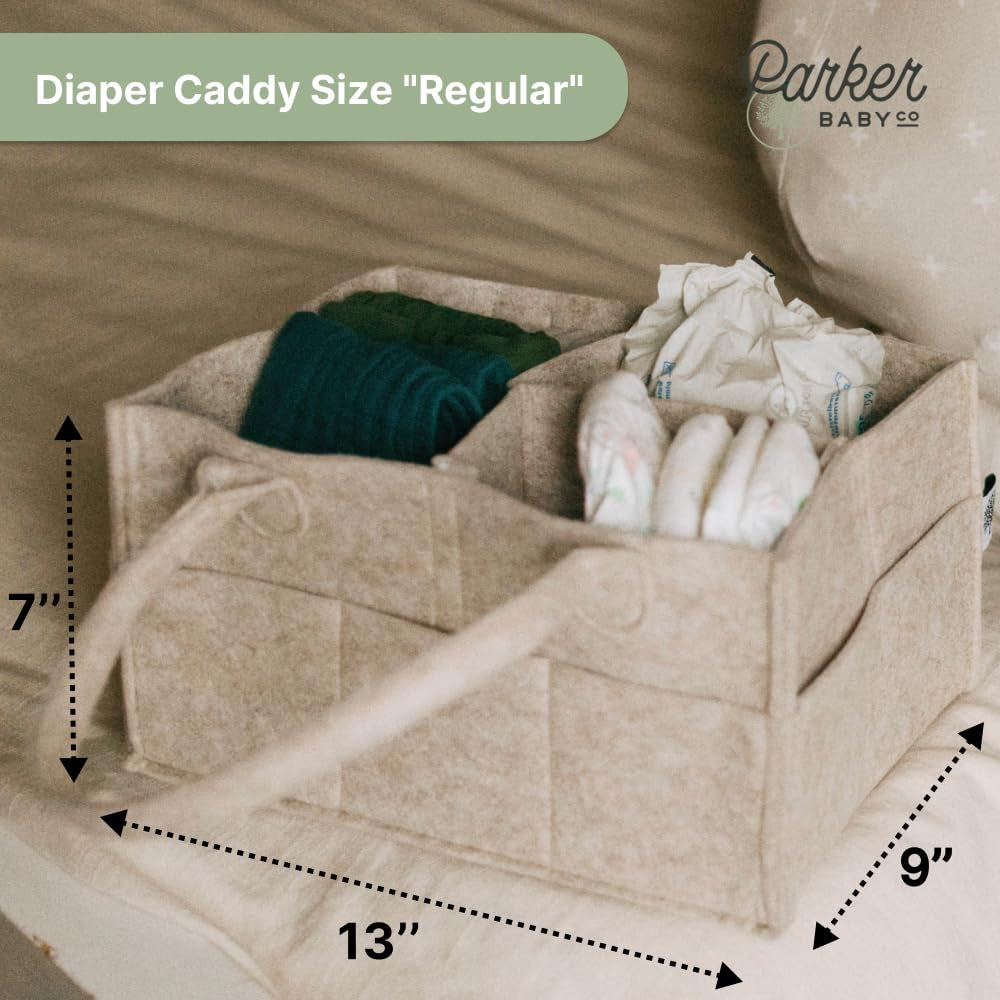 Parker Baby Diaper Caddy - Versatile Nursery Storage Bin and Car Organizer for Diapers and Baby Wipes in Oatmeal, Regular Size