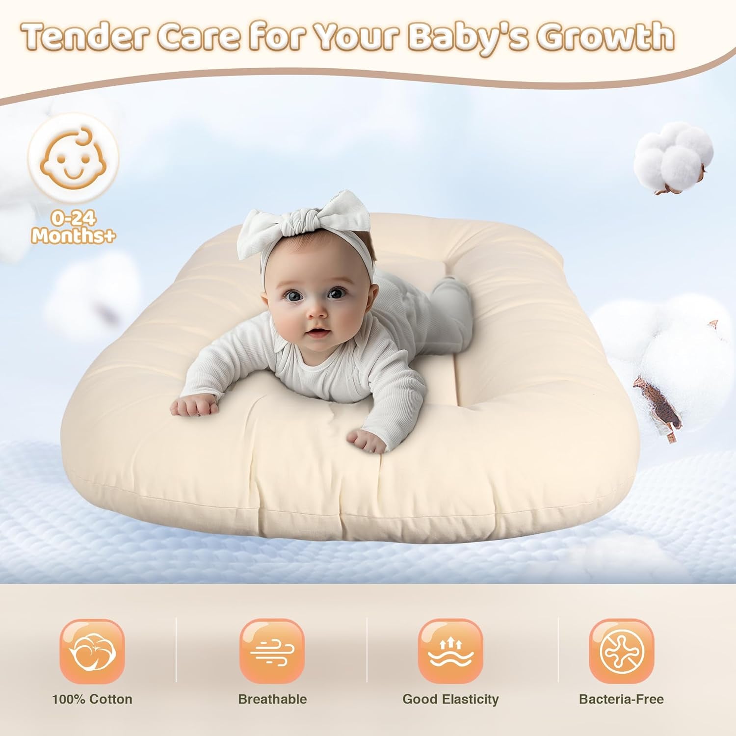 Premium Baby Lounger for Newborns and Infants (0-24 Months) - Soft Cotton Baby Nest for Home and Travel, Includes Lounger Cover - Ideal Gift for Newborn Essentials, White