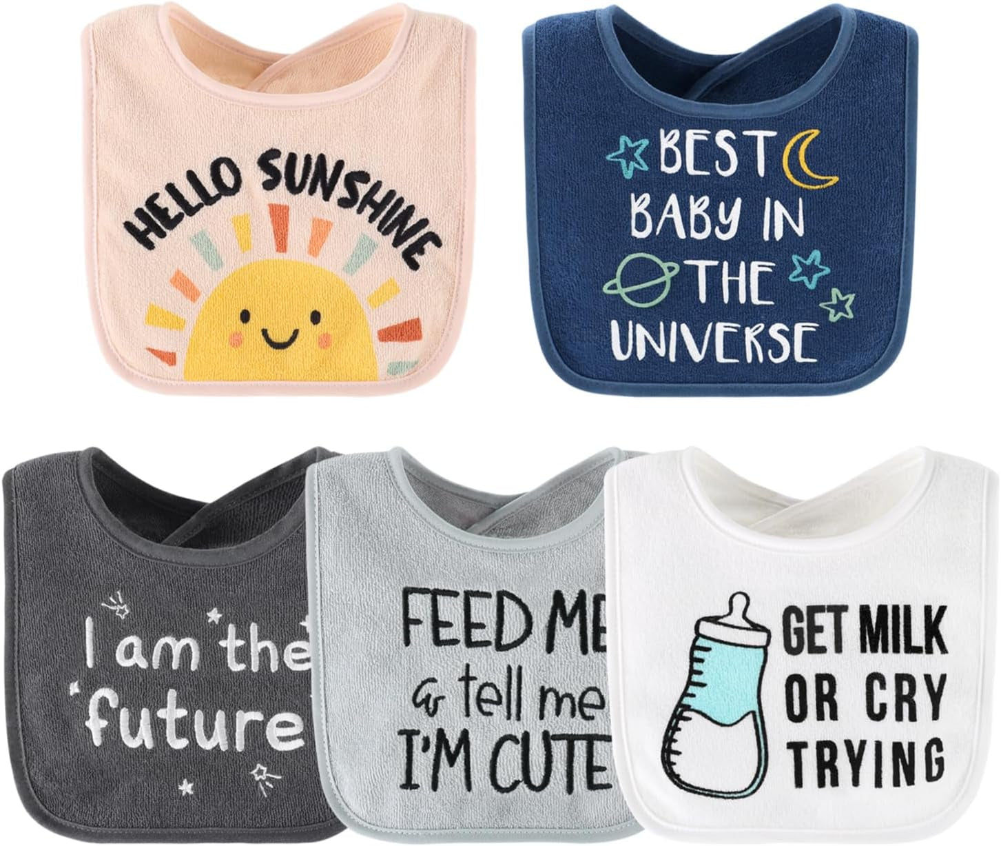 Unisex 100% Cotton Terry Bibs Set for Infants and Toddlers - Soft, Absorbent, and Durable - Set of 10 in Sunshine Design