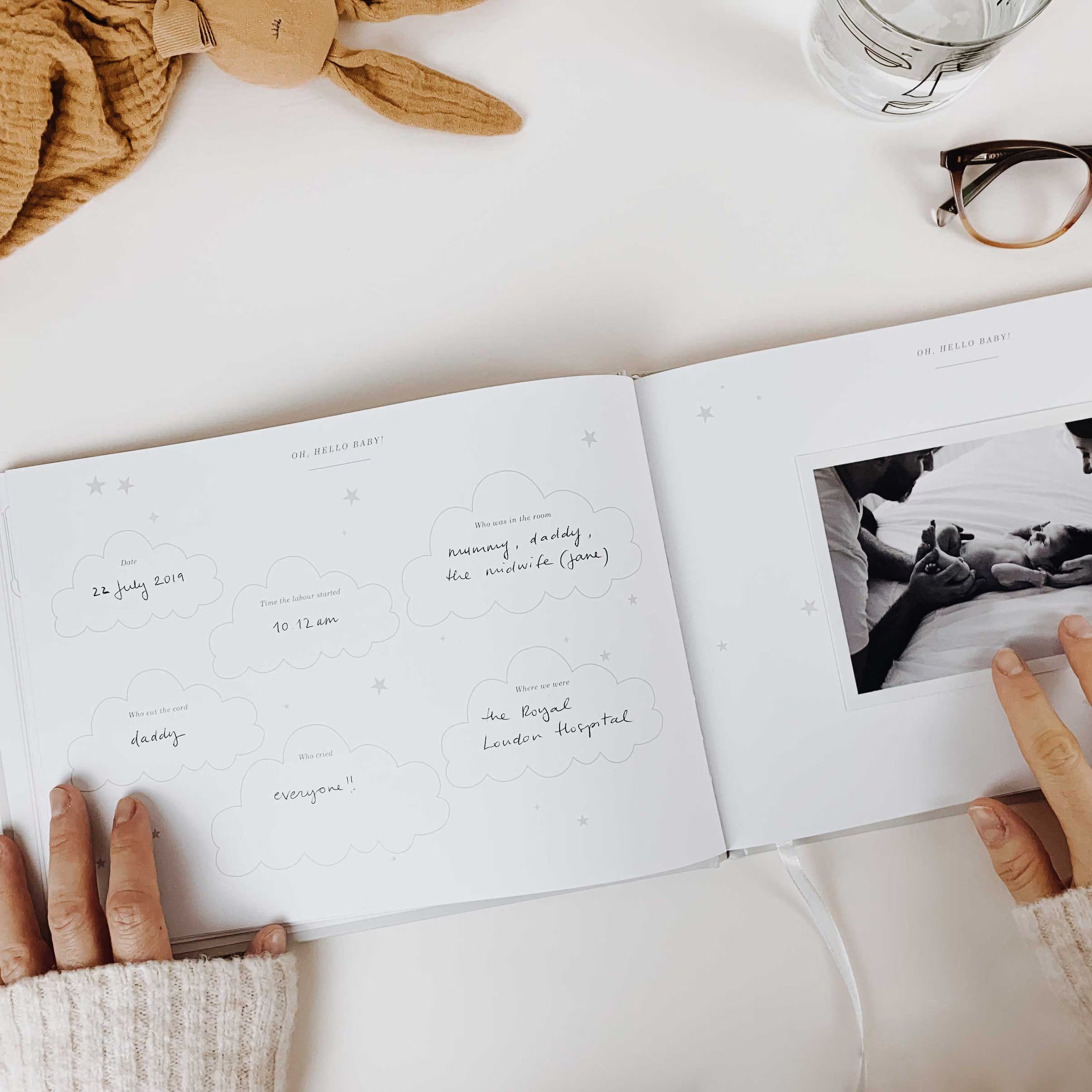 Luxury Baby Memory Book: Natural Cotton Cloth with Gold Foil and Gilded Edges - A Keepsake Journal for New Parents