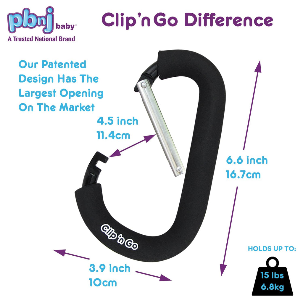 Stroller Hooks for Diaper Bag Organization - Premium Carabiner Clips for Shopping Bags and Accessories - Set of 2