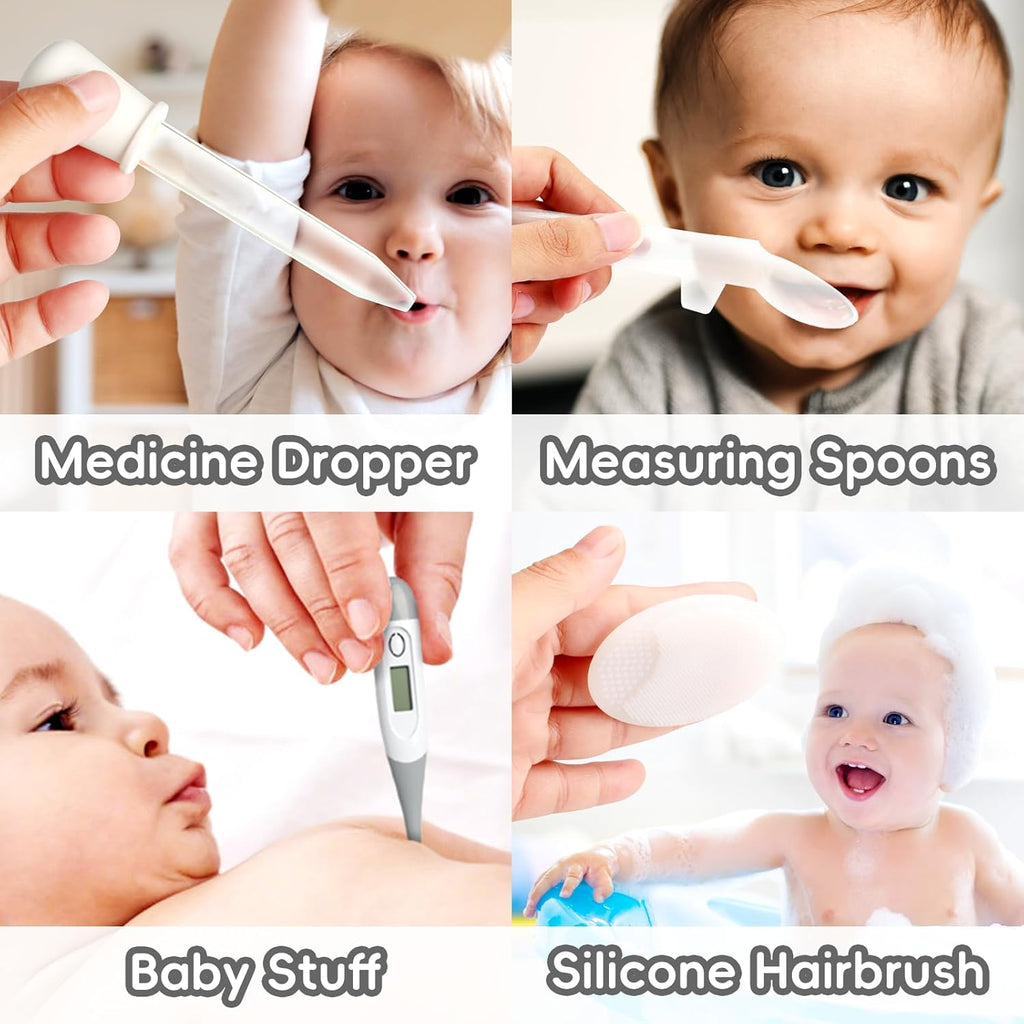 Infant Grooming and Safety Care Set with Hair Brush, Comb, Nail Clipper, and Nasal Aspirator - Essential Kit for Newborns (Grey/White)