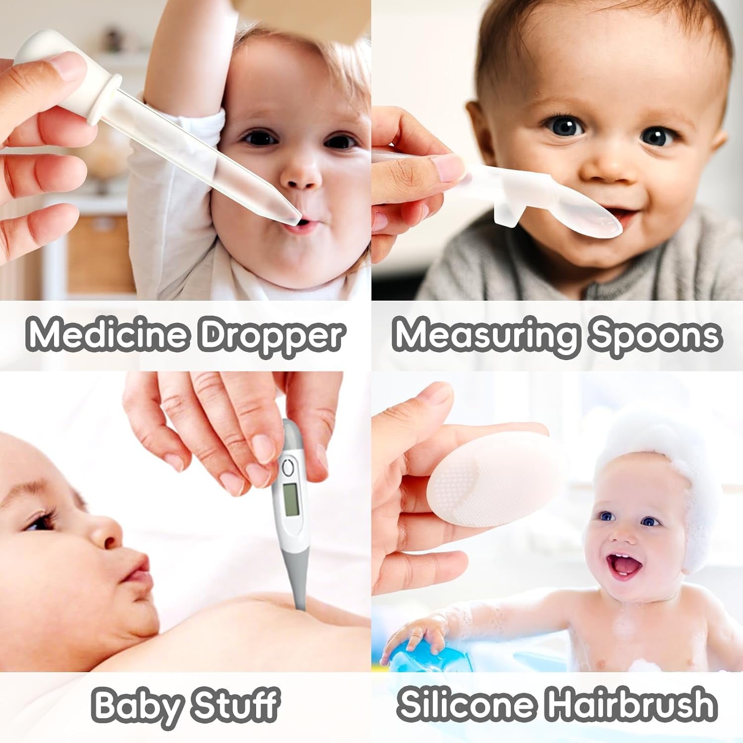 Infant Grooming and Safety Care Set with Hair Brush, Comb, Nail Clipper, and Nasal Aspirator - Essential Kit for Newborns (Grey/White)