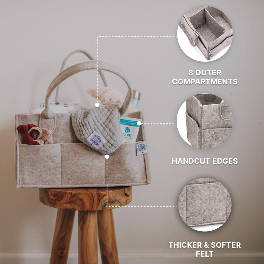 Parker Baby Diaper Caddy - Versatile Nursery Storage Bin and Car Organizer for Diapers and Baby Wipes in Oatmeal, Regular Size