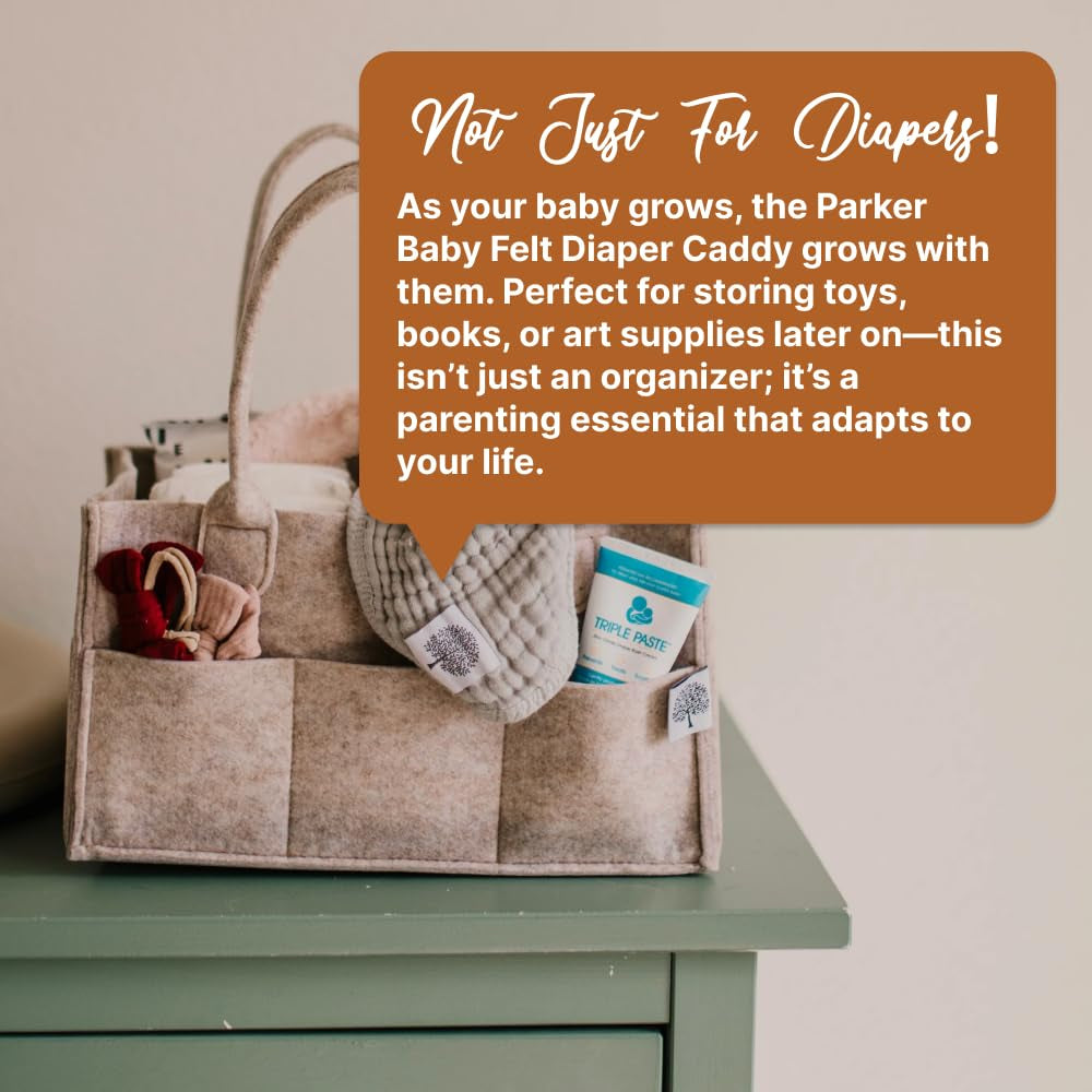 Parker Baby Diaper Caddy - Versatile Nursery Storage Bin and Car Organizer for Diapers and Baby Wipes in Oatmeal, Regular Size