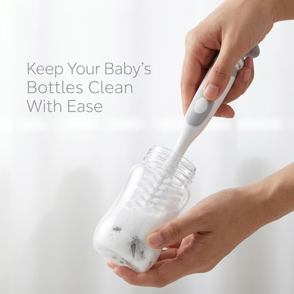5-in-1 BPA-Free Baby Bottle Cleaning Set with Nylon and Silicone Brushes for Bottles, Caps, Straws, and Nipples (Grey)