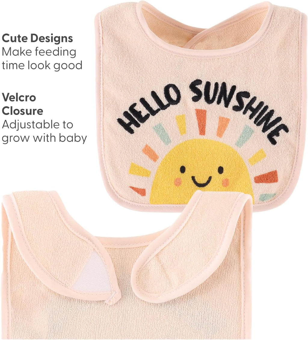 Unisex 100% Cotton Terry Bibs Set for Infants and Toddlers - Soft, Absorbent, and Durable - Set of 10 in Sunshine Design