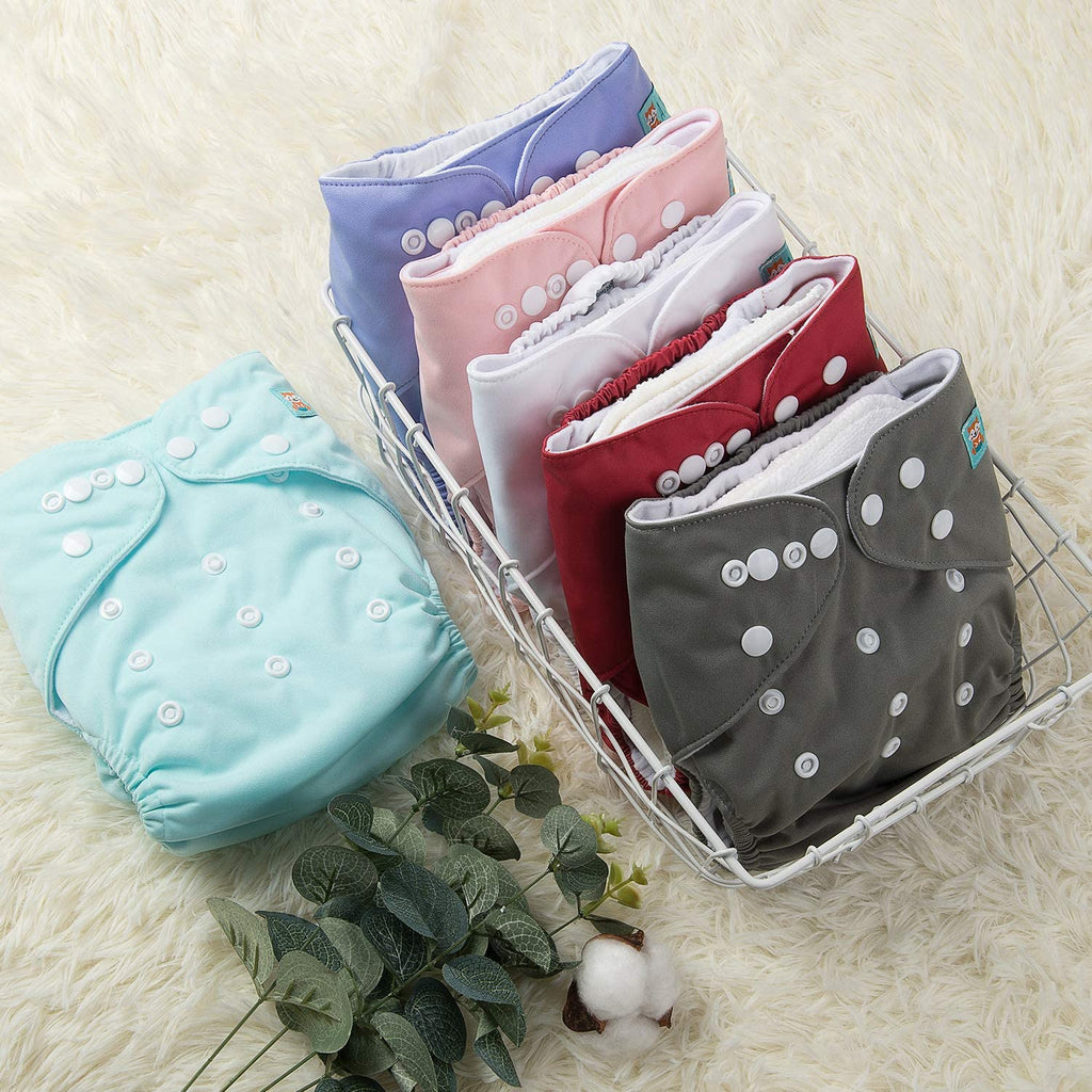 6-Pack Adjustable Cloth Diapers with 12 Inserts - Washable and Reusable Diaper Covers for Infants and Toddlers