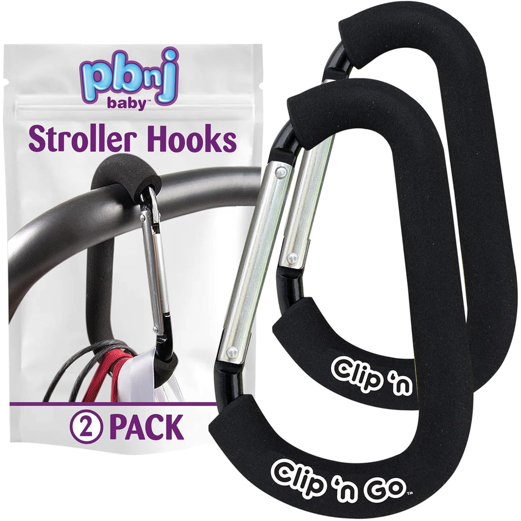 Stroller Hooks for Diaper Bag Organization - Premium Carabiner Clips for Shopping Bags and Accessories - Set of 2