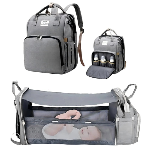 3-in-1 Waterproof Diaper Bag Backpack with Foldable Baby Bed and USB Charging Feature