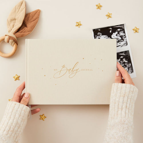 Luxury Baby Memory Book: Natural Cotton Cloth with Gold Foil and Gilded Edges - A Keepsake Journal for New Parents