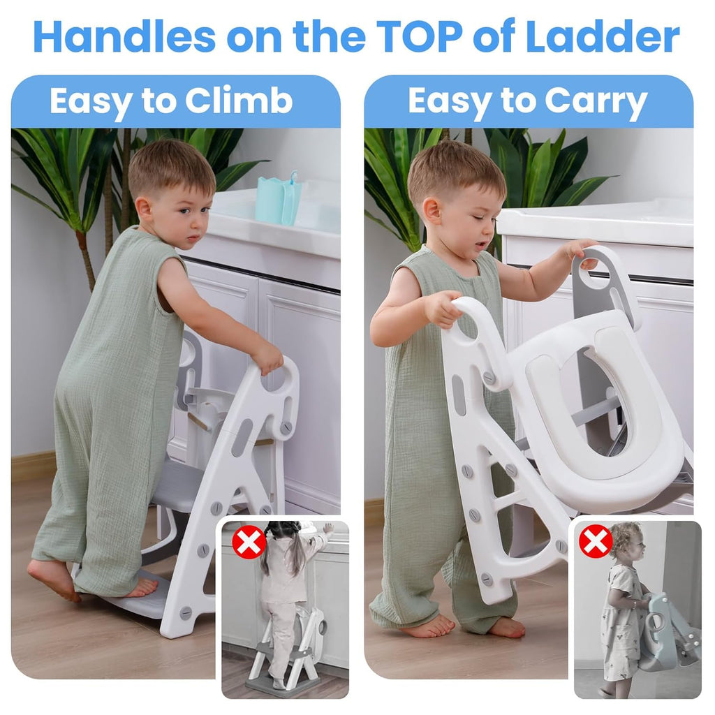 2-In-1 Toddler Potty Training Seat with Step Stool, Adjustable Non-Slip Design and Splash Guard for Boys and Girls (Grey)