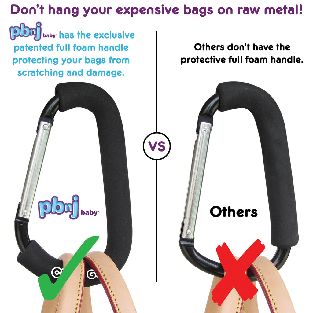 Stroller Hooks for Diaper Bag Organization - Premium Carabiner Clips for Shopping Bags and Accessories - Set of 2