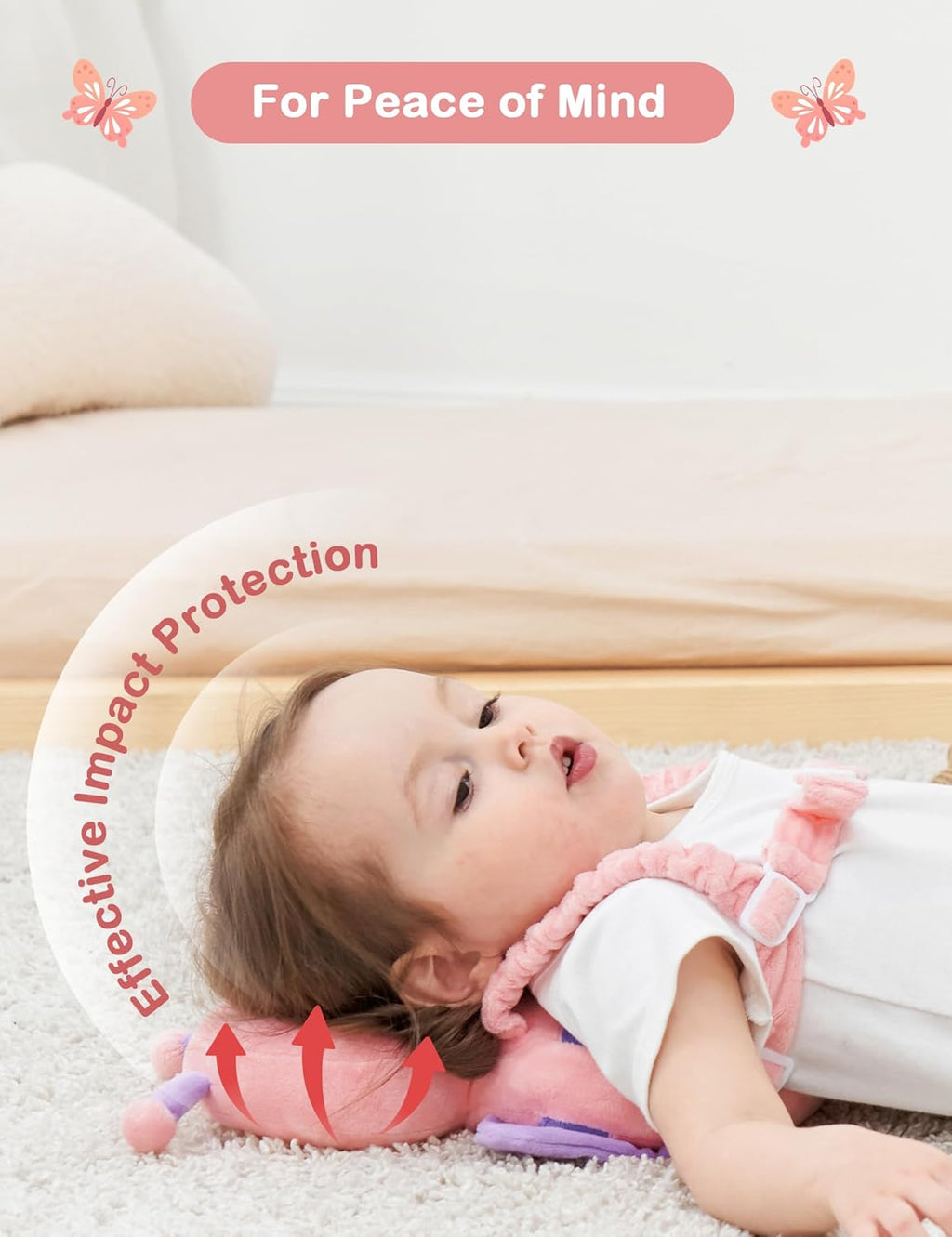 Toddler Head Protection Backpack, Pink Butterfly Design