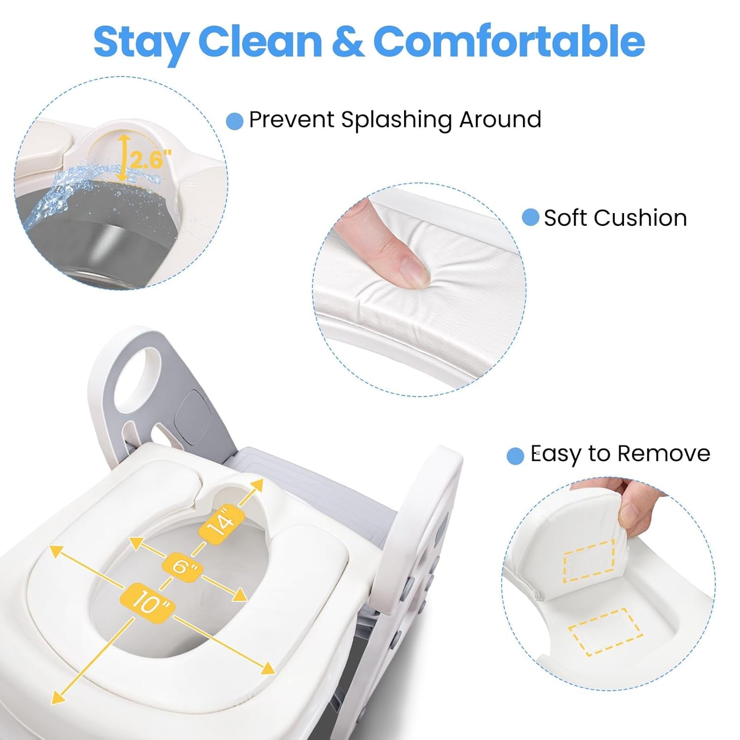 2-In-1 Toddler Potty Training Seat with Step Stool, Adjustable Non-Slip Design and Splash Guard for Boys and Girls (Grey)
