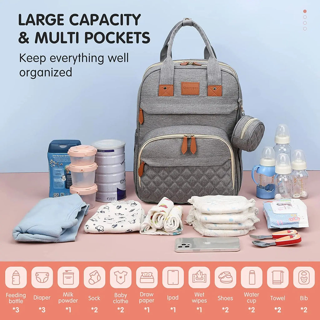 3-in-1 Waterproof Diaper Bag Backpack with Foldable Baby Bed and USB Charging Feature