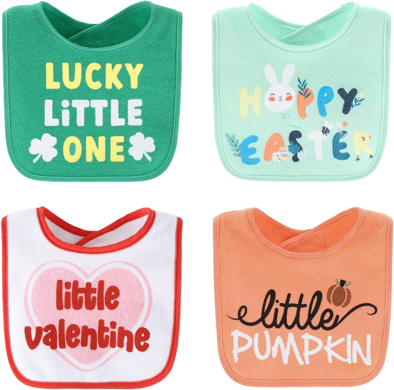 Set of 10 Cotton Terry Bibs for Infants and Toddlers - Soft, Absorbent, Unisex Design for Boys and Girls - Ideal for Newborns and Holidays