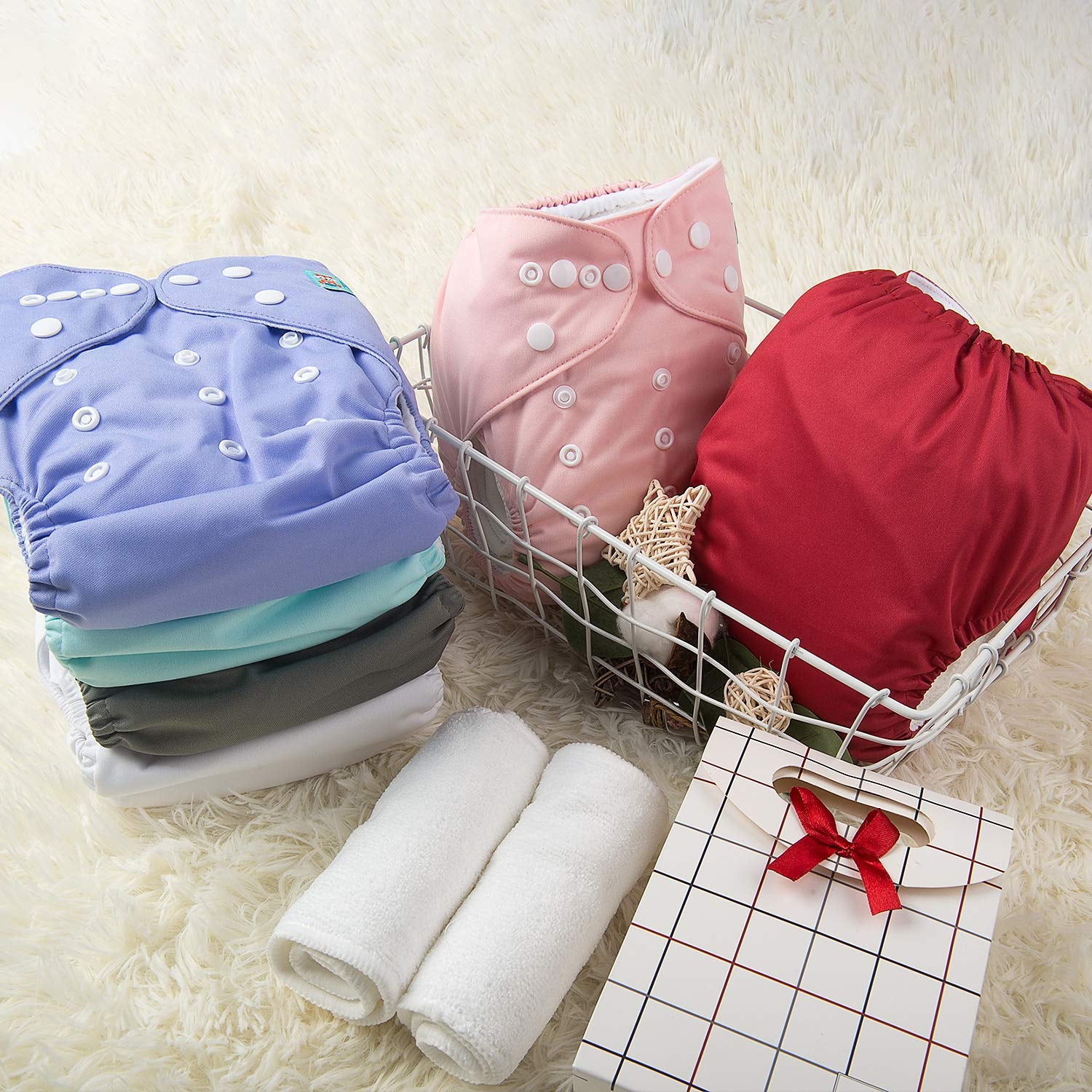 6-Pack Adjustable Cloth Diapers with 12 Inserts - Washable and Reusable Diaper Covers for Infants and Toddlers