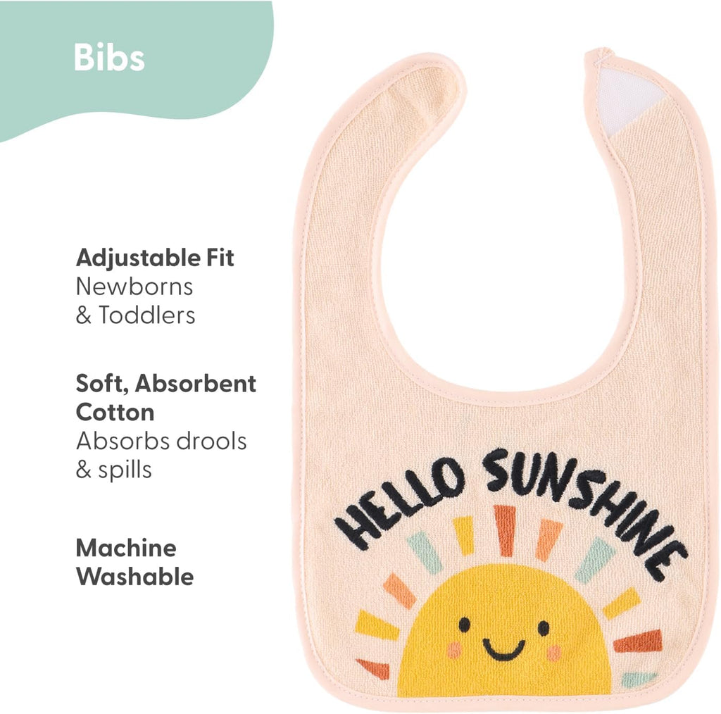 Unisex 100% Cotton Terry Bibs Set for Infants and Toddlers - Soft, Absorbent, and Durable - Set of 10 in Sunshine Design