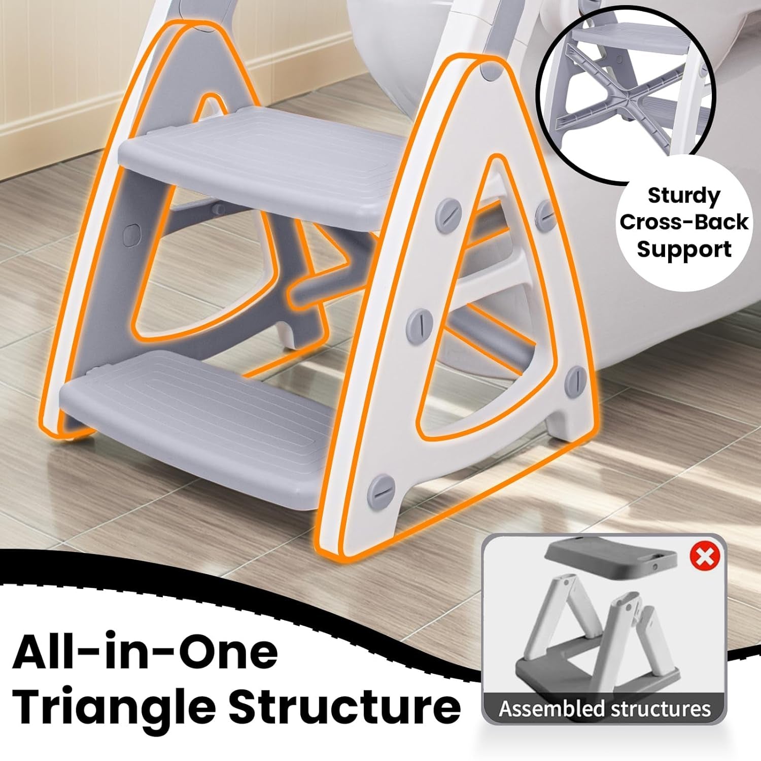 2-In-1 Toddler Potty Training Seat with Step Stool, Adjustable Non-Slip Design and Splash Guard for Boys and Girls (Grey)