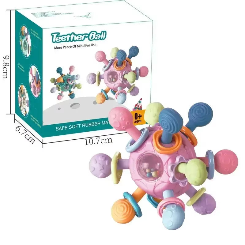 Infant Rotating Rattle Ball: Grasping Activity Development Toy and Silicone Teether for Sensory Stimulation (0-12 Months)